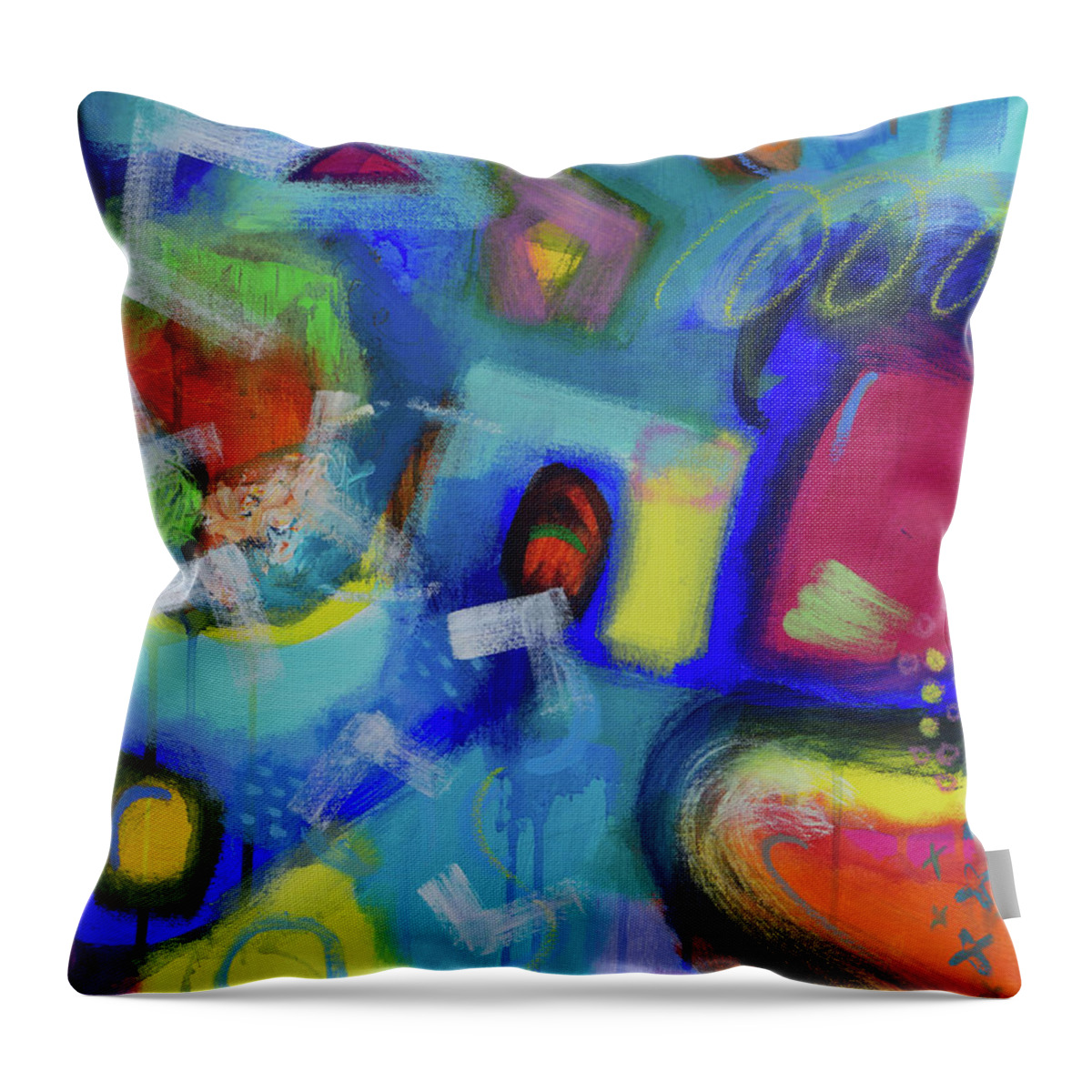 Abstract Throw Pillow featuring the painting Playground Island II by Janet Yu