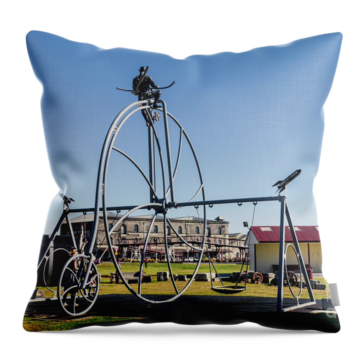 Penny Farthing Throw Pillow featuring the photograph Playground, Oamaru, New Zealand by Elaine Teague