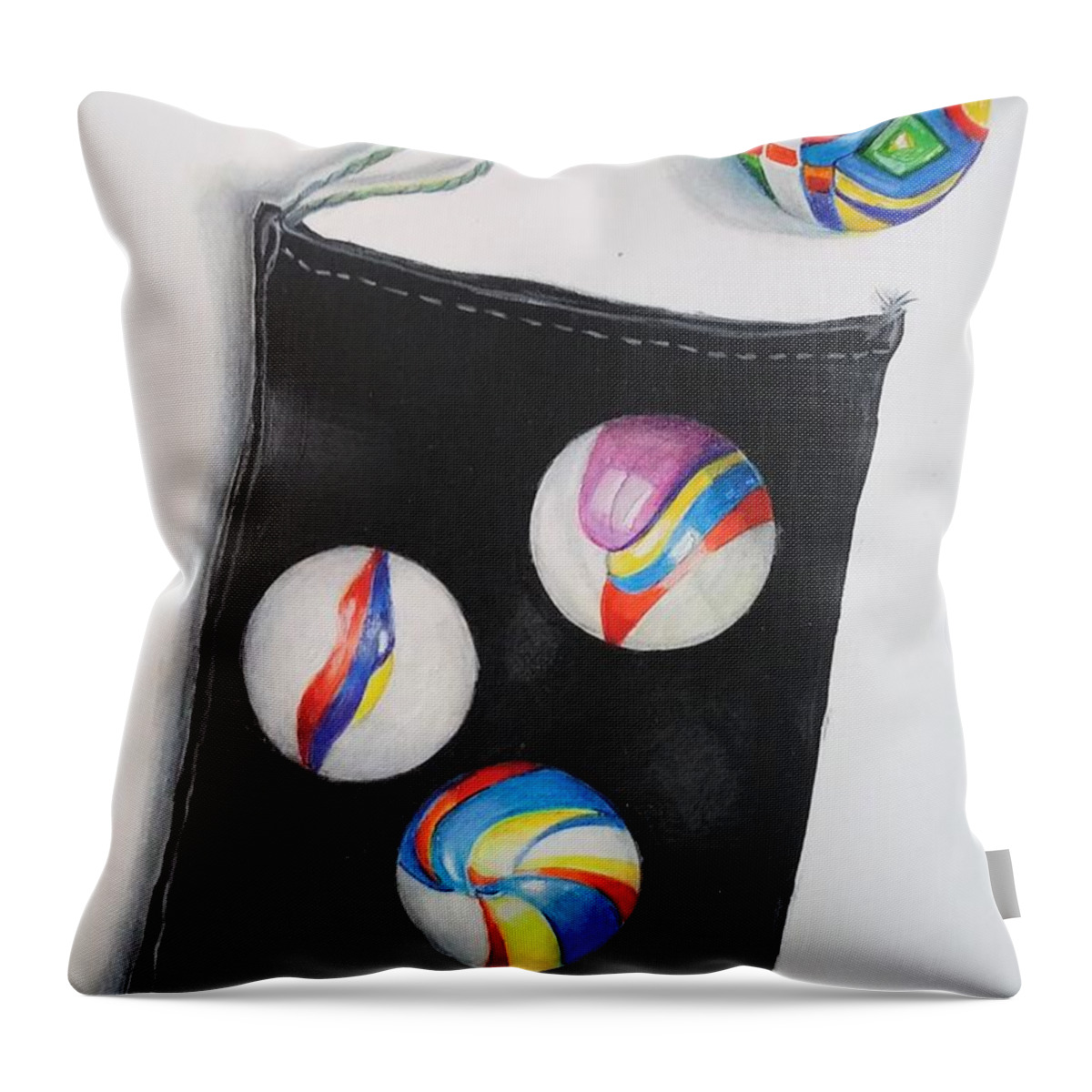 Marble Throw Pillow featuring the drawing Playing For Keeps by Jean Cormier
