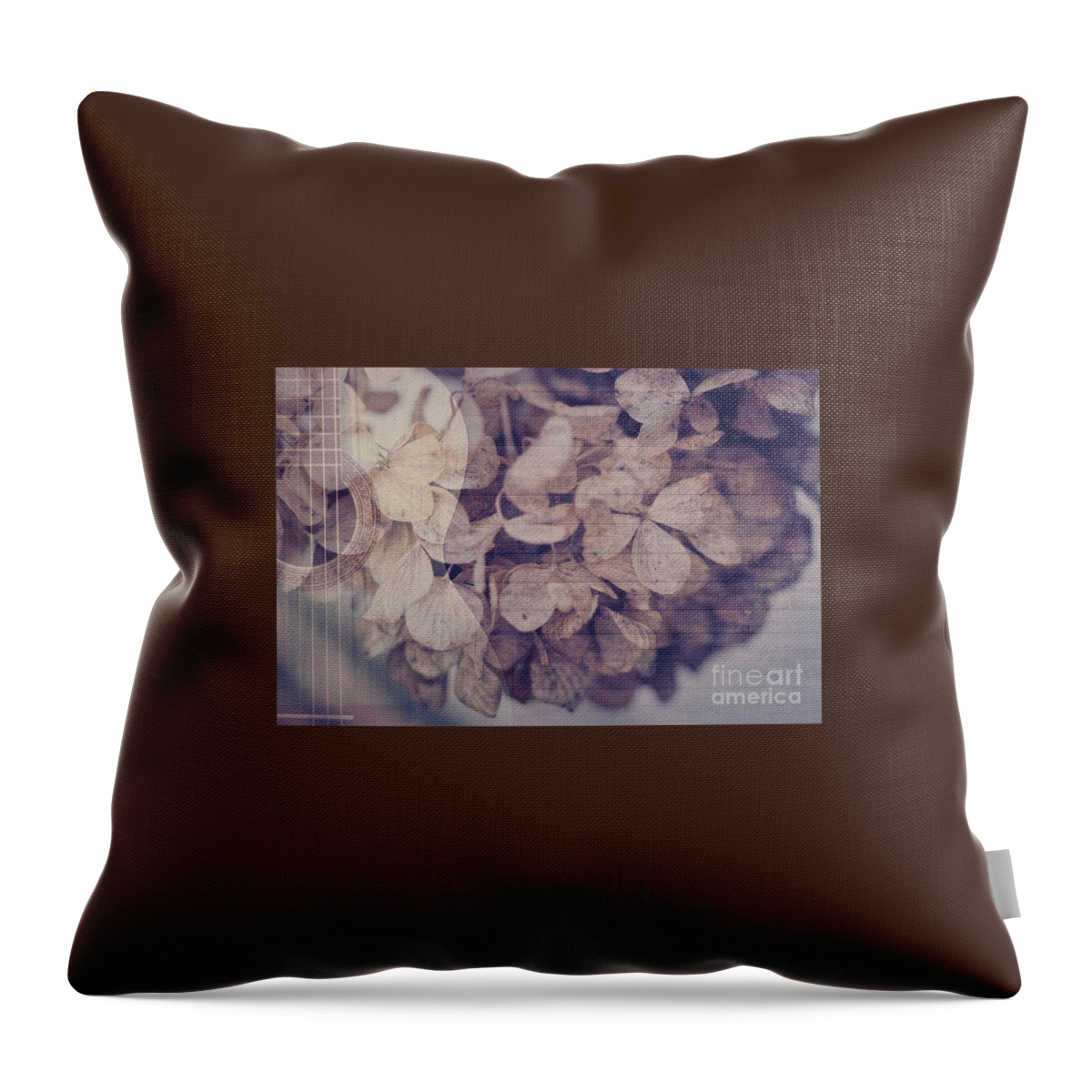 Hydrangeas Throw Pillow featuring the mixed media Playing Last Year's Music by Sherry Hallemeier