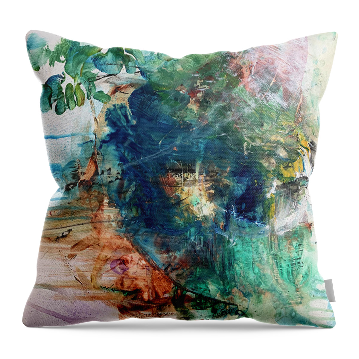 Abstract Art Throw Pillow featuring the painting Pleasantries Aside by Rodney Frederickson