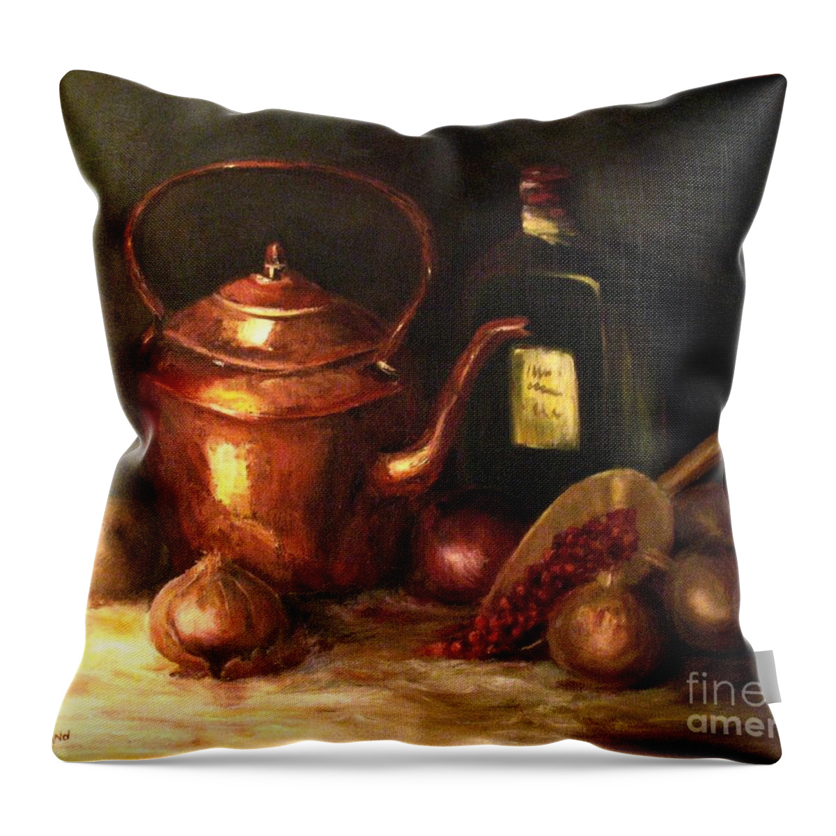 Copper Tea Kettle Throw Pillow featuring the painting Ordinary Pleasures by Hazel Holland