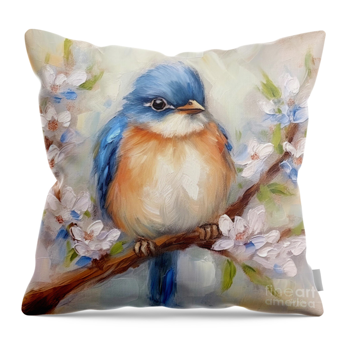 Bluebird Throw Pillow featuring the painting Plump Little Bluebird by Tina LeCour