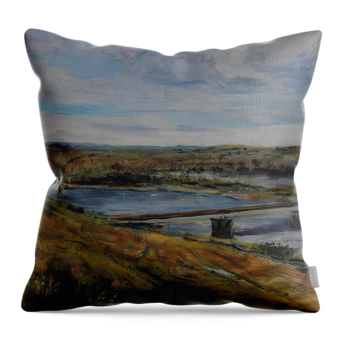 Landscape Throw Pillow featuring the painting Chief Lookings Lookout by Helen Campbell