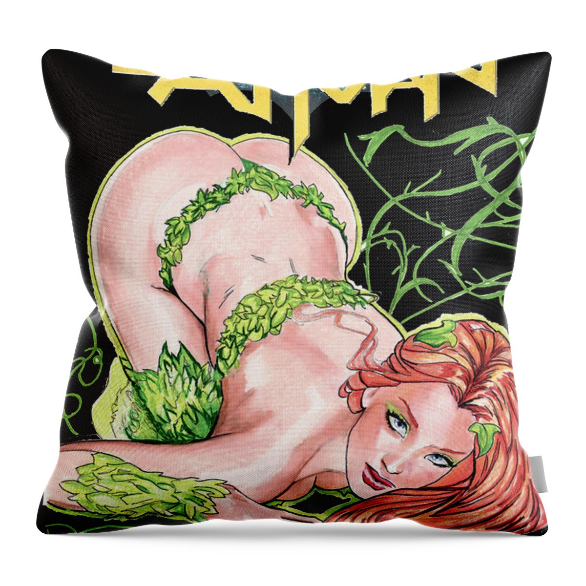 Poison Throw Pillow featuring the drawing Poison Ivy - Batman by Bill Richards
