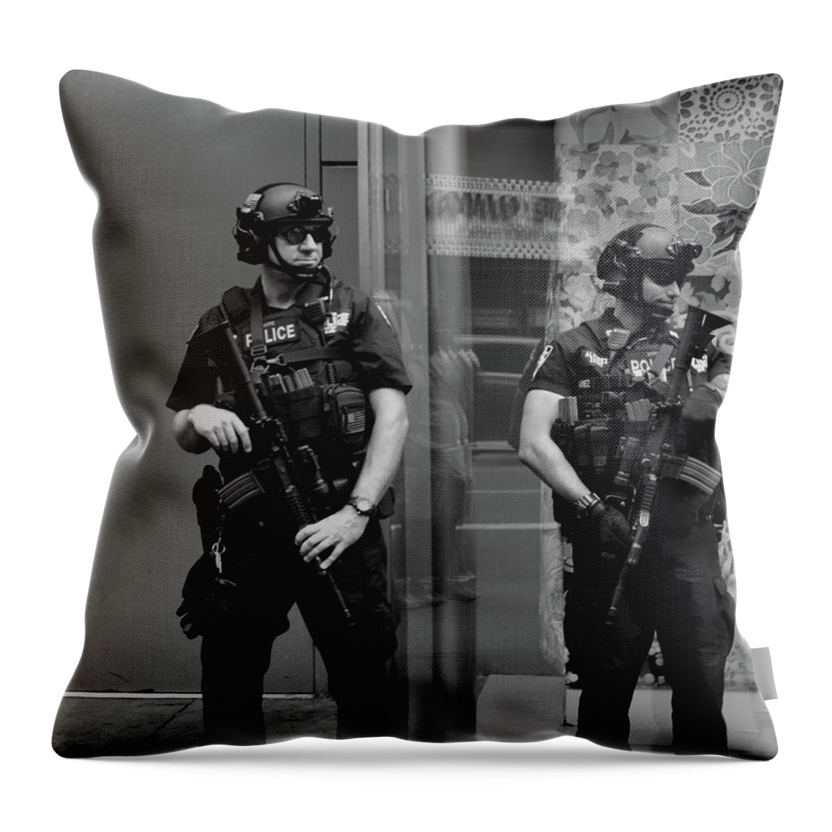 Town Throw Pillow featuring the photograph Police with big guns by Montez Kerr