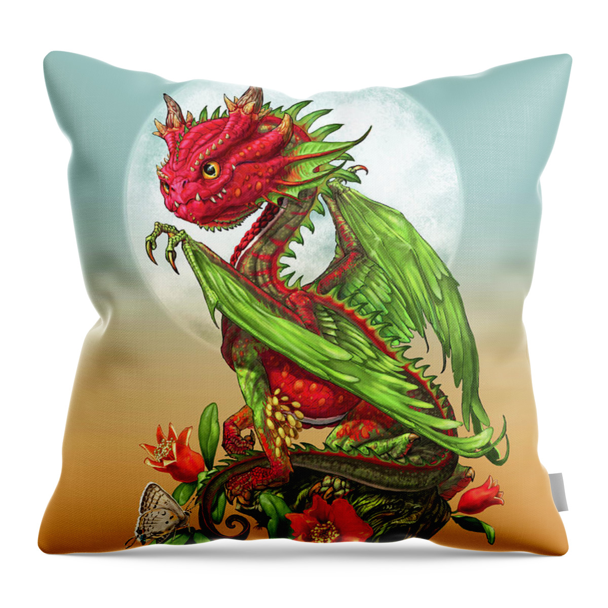 Pomegranate Throw Pillow featuring the digital art Pomegranate Dragon by Stanley Morrison