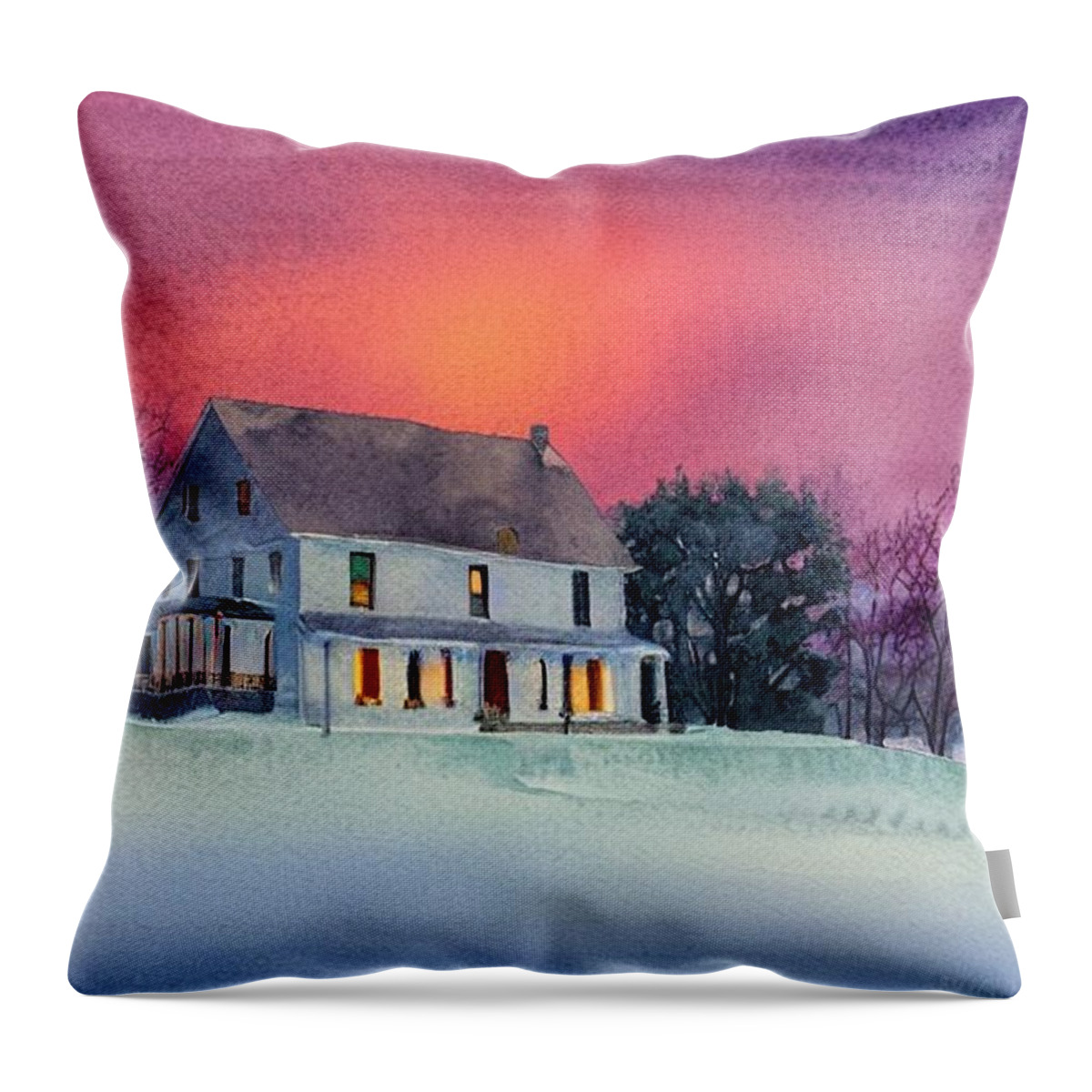 Pompton Plains Throw Pillow featuring the painting Pompton Plains New Jersey Farmhouse in the Snow by Christopher Lotito