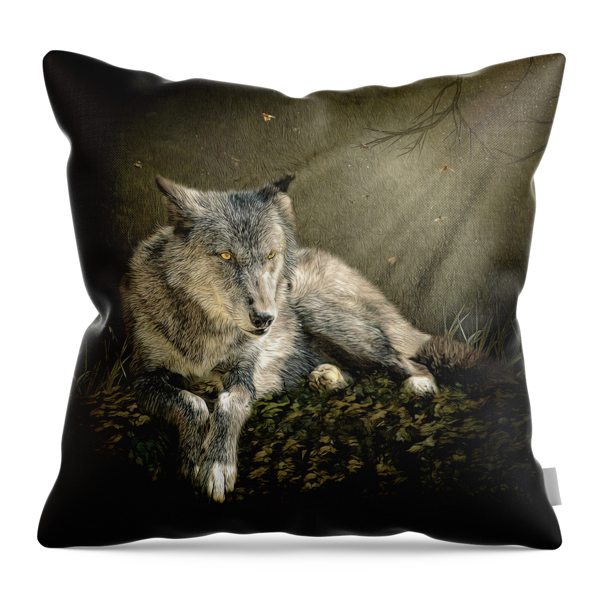 Wolf Throw Pillow featuring the digital art Pondering the Future by Maggy Pease