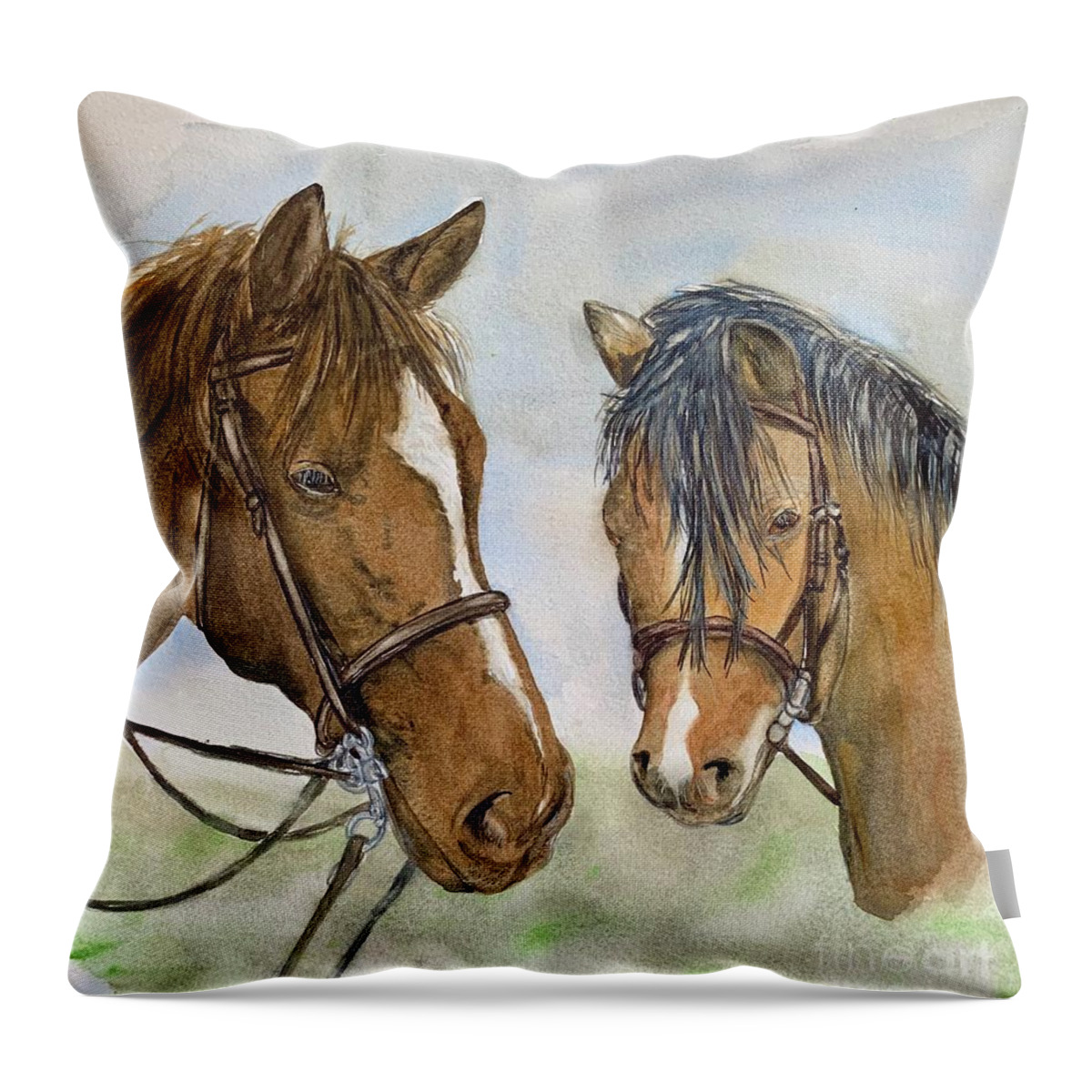 Horse Throw Pillow featuring the painting Ponies by Diane Ziemski