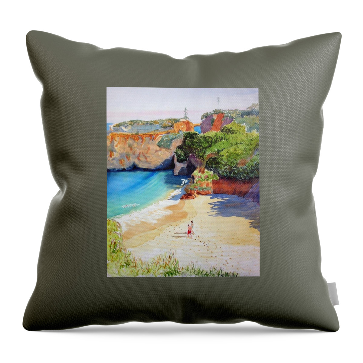 Algarve Praia Throw Pillow featuring the painting Ponte de Piadade by Sandie Croft
