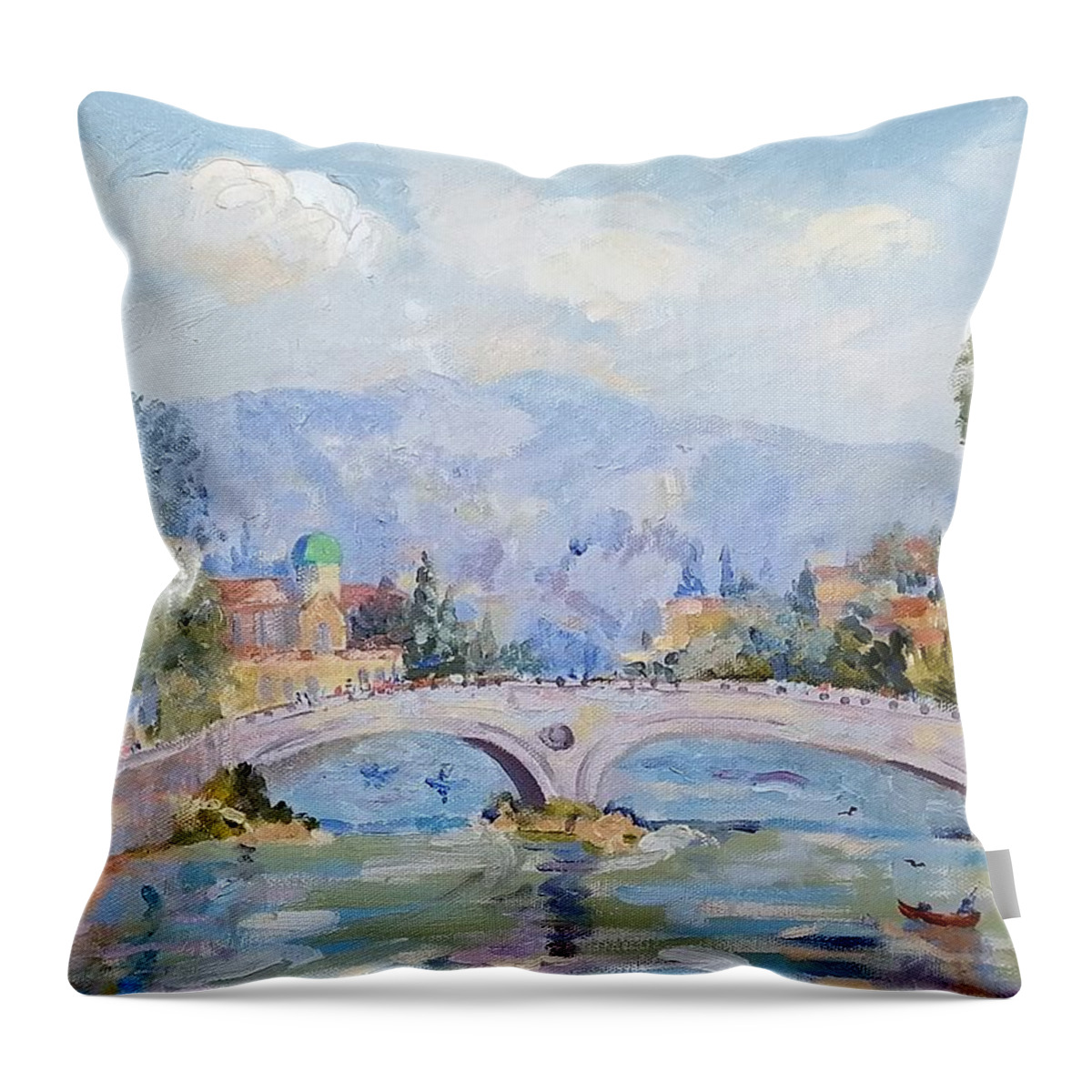 Landscape Throw Pillow featuring the painting Ponte Vittoria Verona by Elinor Fletcher