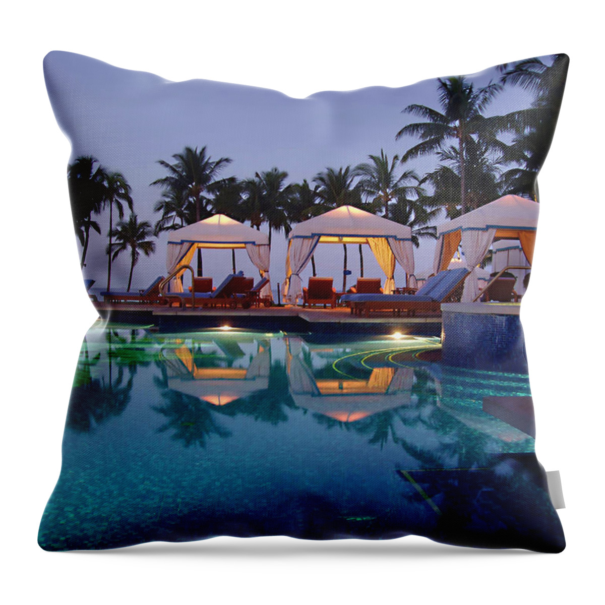 Poolside At Dawn Throw Pillow featuring the photograph Poolside at Dawn by Ellen Henneke