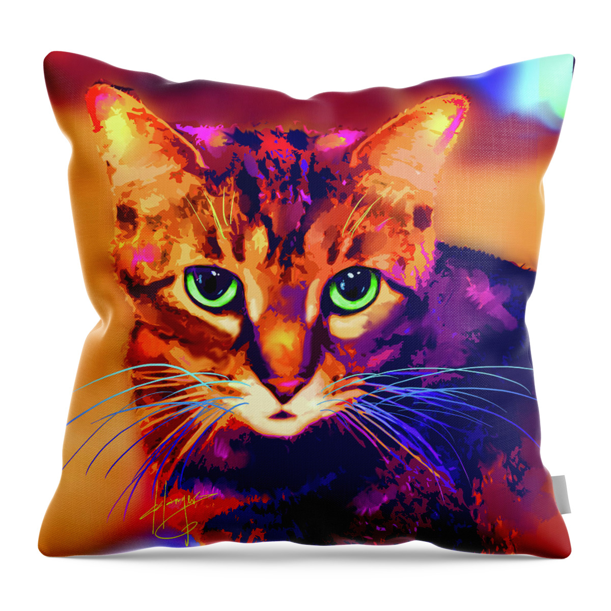 Popcatart Throw Pillow featuring the painting pOpCat Sissy by DC Langer