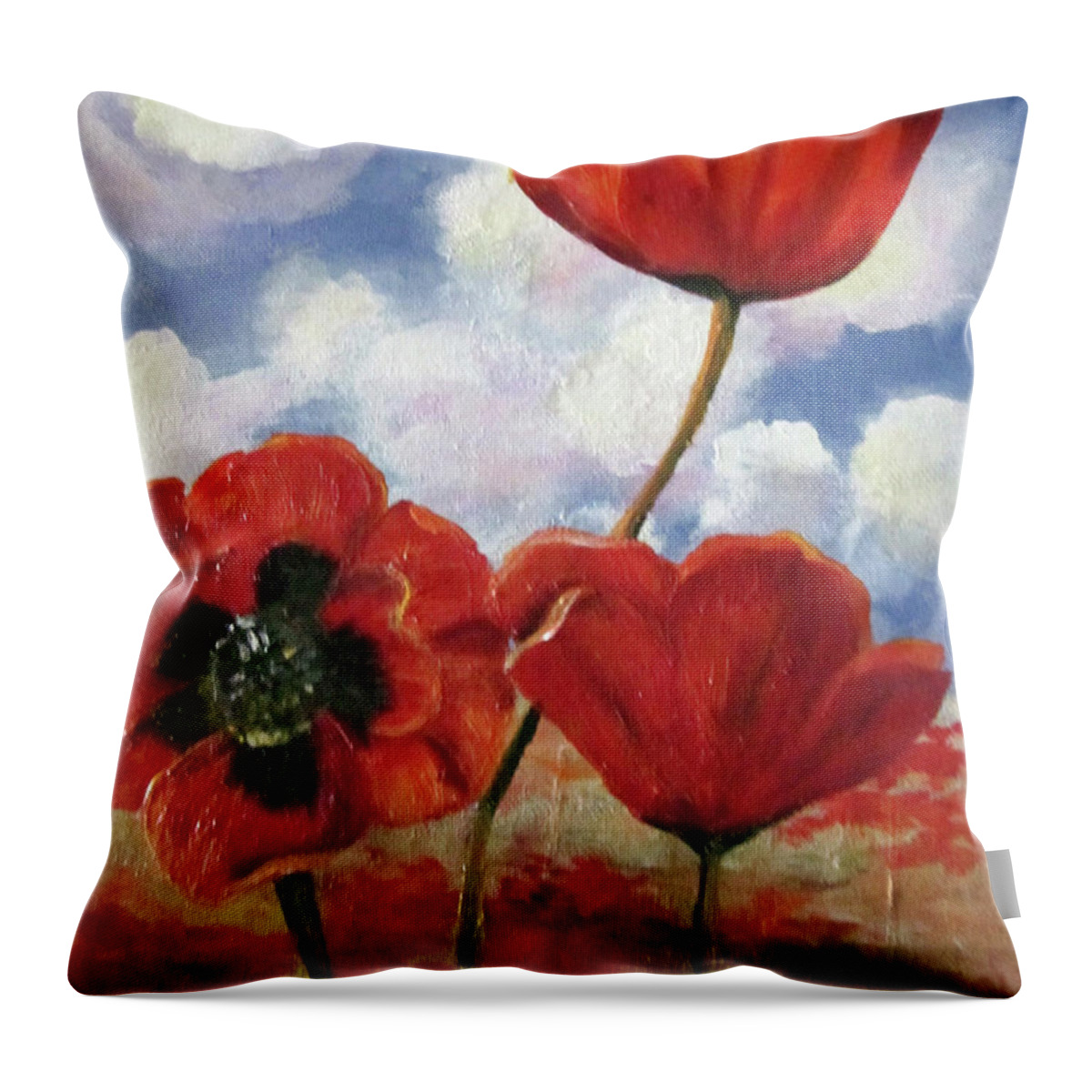 Floral Throw Pillow featuring the painting Poppies in the Sky by Barbara Landry
