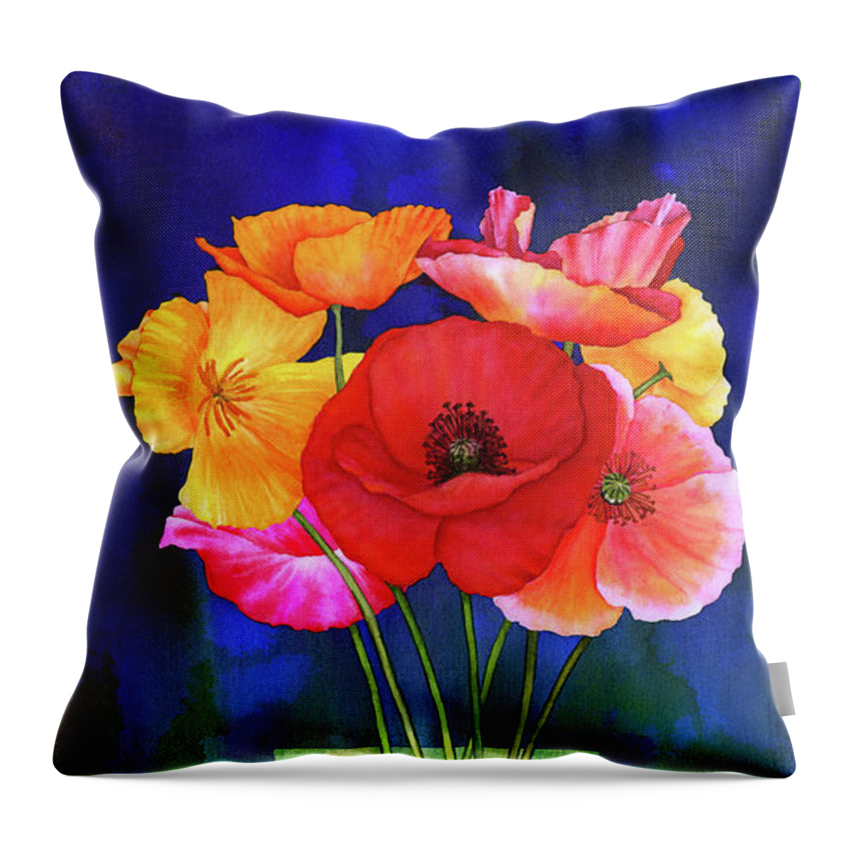Poppy Throw Pillow featuring the painting Poppies in Vase by Hailey E Herrera