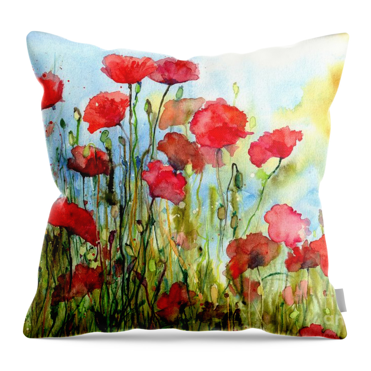Poppy Throw Pillow featuring the painting Poppy Field by Suzann Sines
