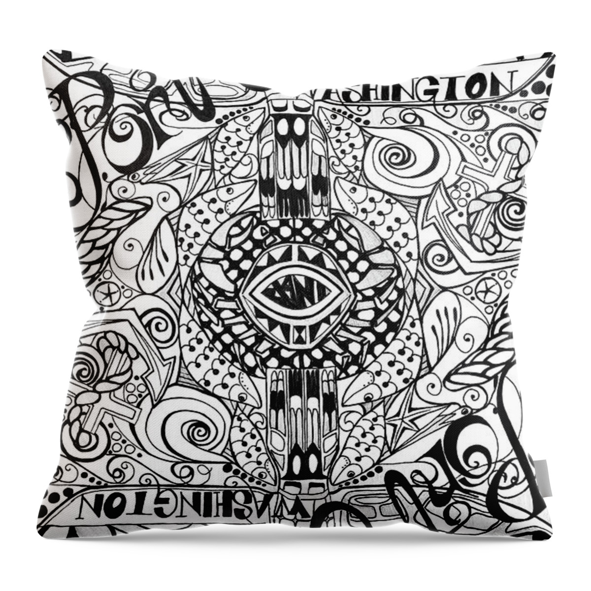 Port Orchard Throw Pillow featuring the drawing Port Orchard Washington Zentangle Collage by Jani Freimann