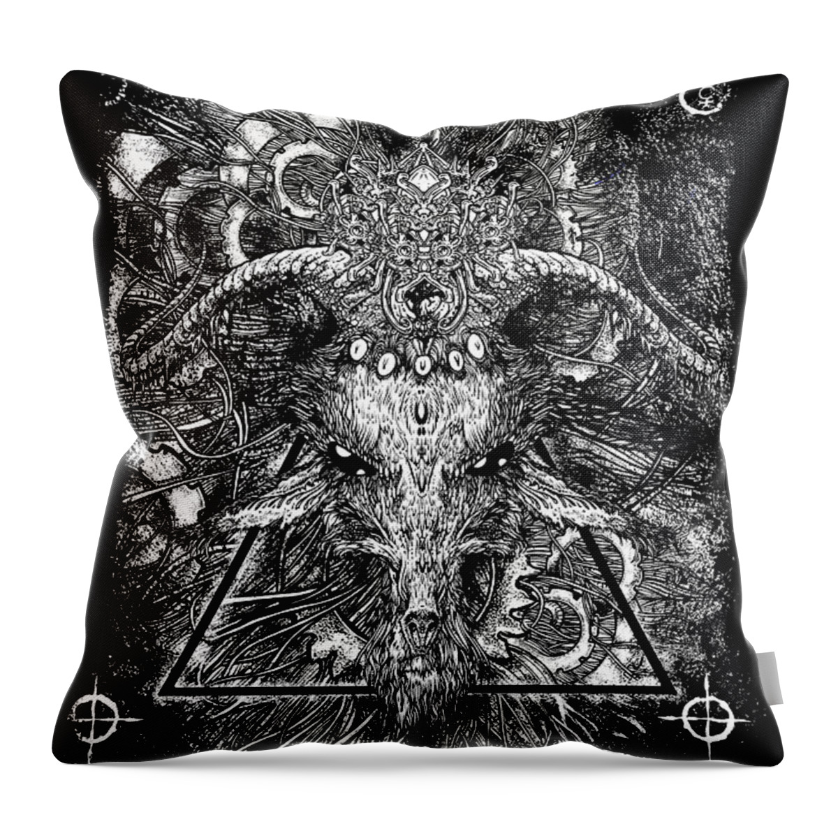 Baphomet Throw Pillow featuring the drawing Portal Sorcery by Thomas Ambrose DENNEY