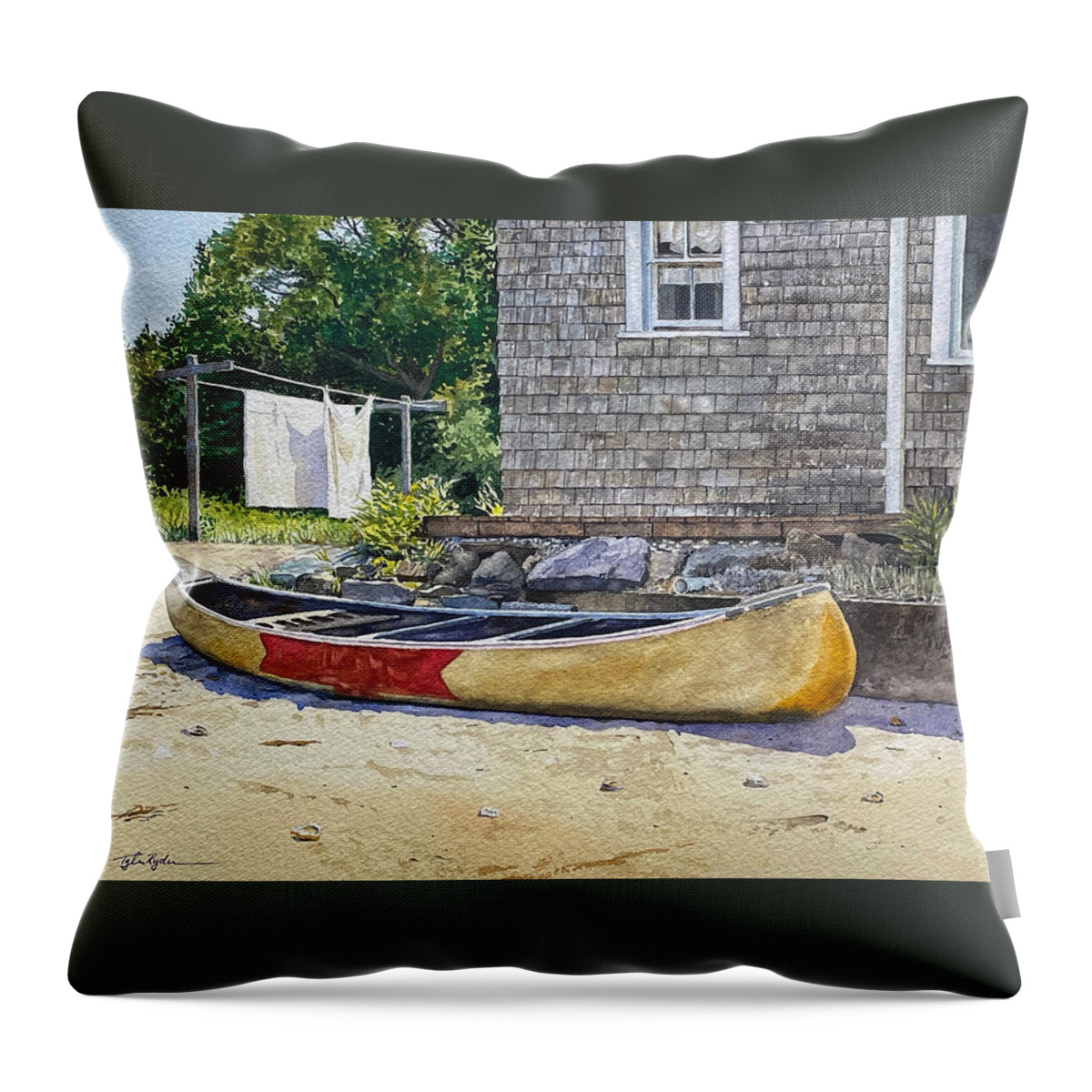 Monument Beach Throw Pillow featuring the painting Porter Canoe by Tyler Ryder