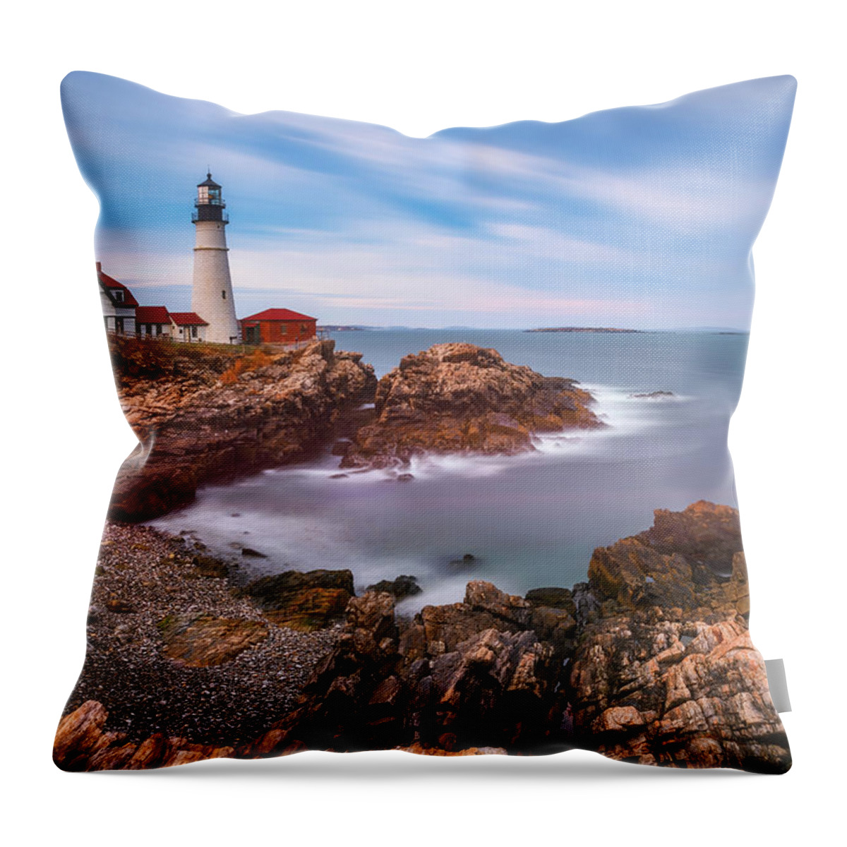 Portland Throw Pillow featuring the photograph Portland Head Lighthouse Long Exposure by Darren White