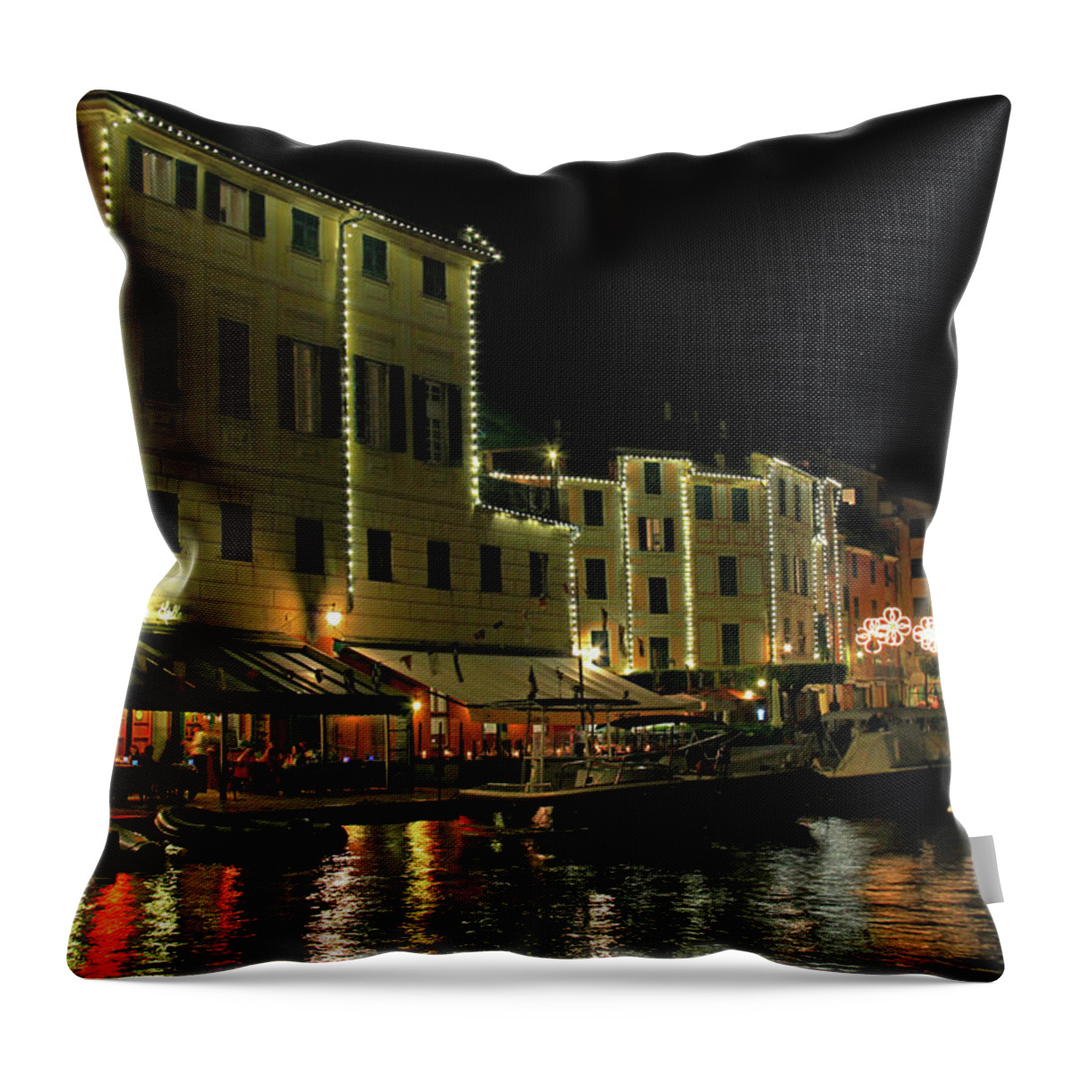 Portofino Throw Pillow featuring the photograph Portofino, Italy - Night Shot 2 by Richard Krebs