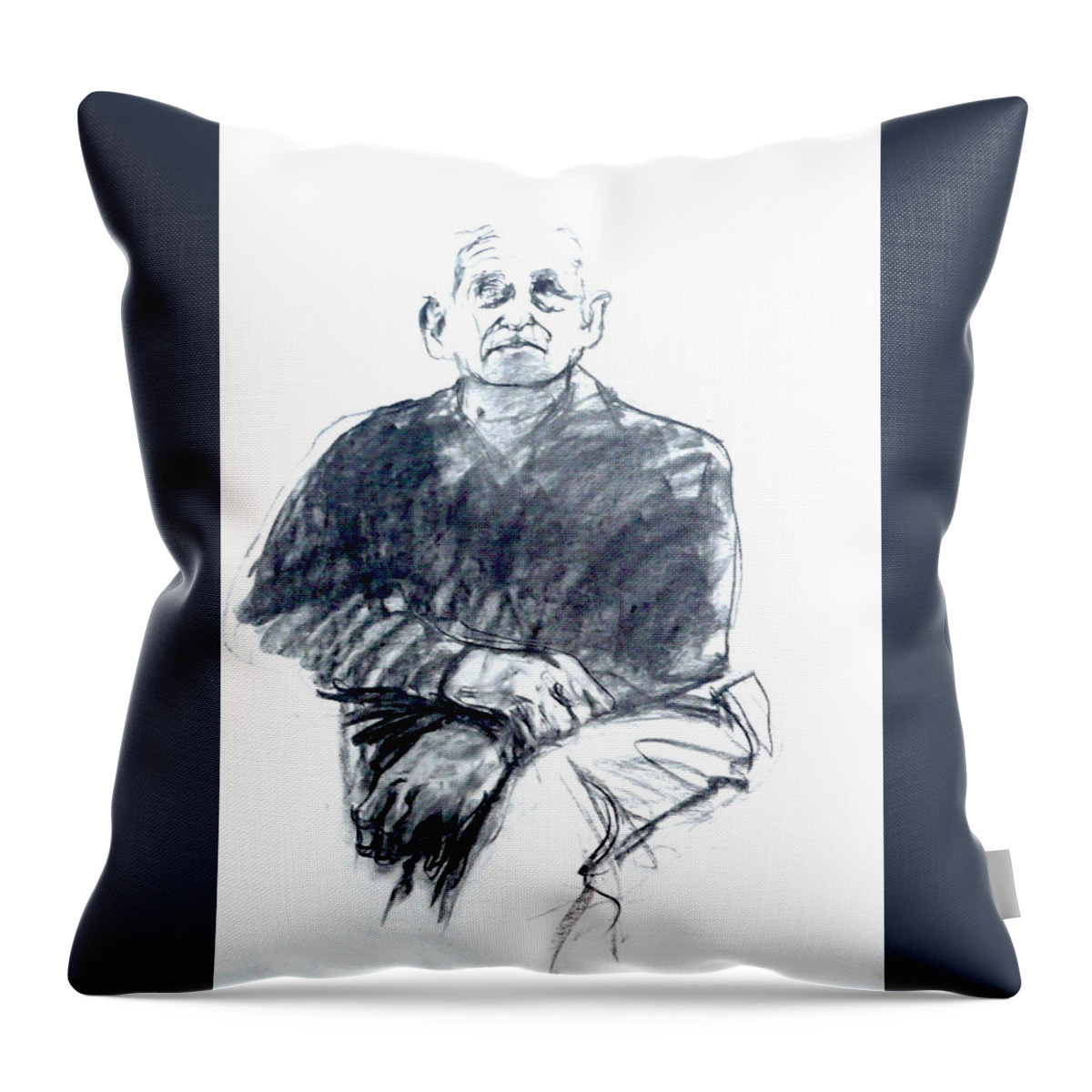 Charcoal Throw Pillow featuring the drawing The Poet William Pillin by Galya Tarmu