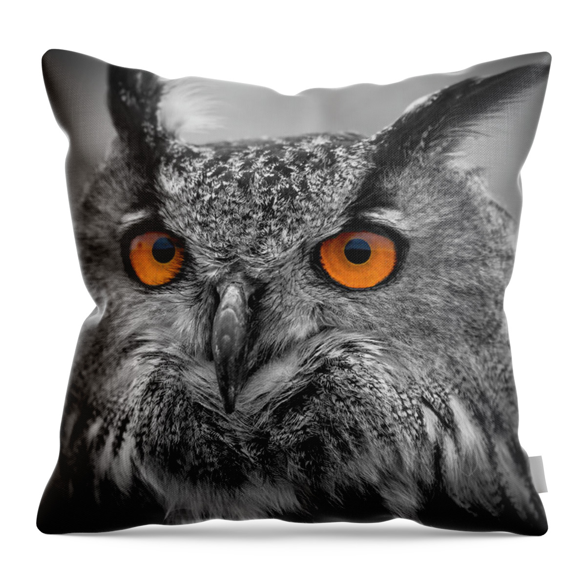 Eagle Owl Throw Pillow featuring the digital art Portrait Of A Eagle Owl by Marjolein Van Middelkoop