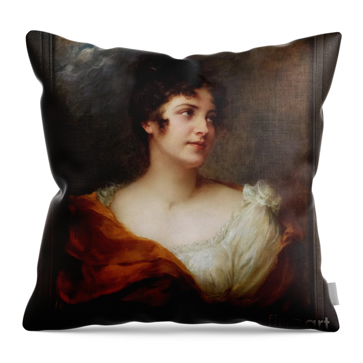 Portrait Of A Lady Throw Pillow featuring the painting Portrait Of A Lady by Georg Papperitz Old Masters Reproduction Classical Art by Rolando Burbon