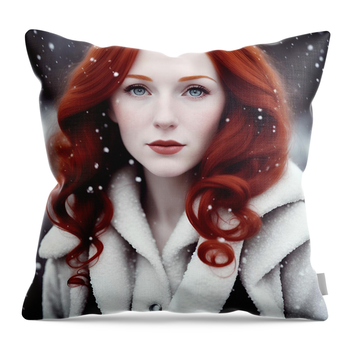 Red Hair Throw Pillow featuring the digital art Portrait of a Woman #52123 by Mark Greenberg