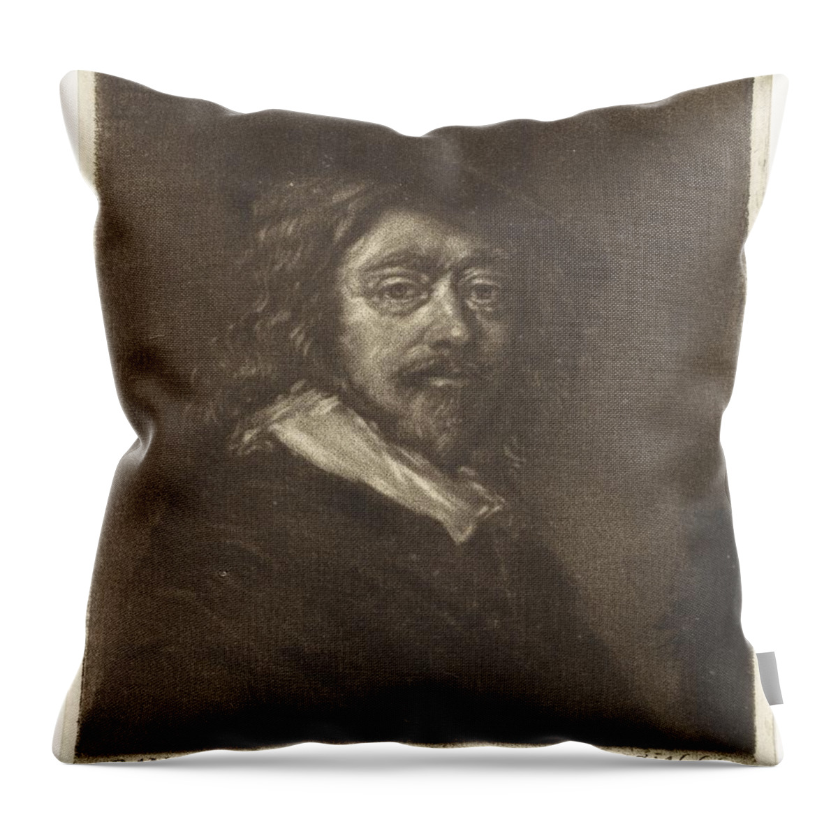 Vintage Throw Pillow featuring the painting Portrait of Frans Hals with a hat, Cornelis van Noorde by MotionAge Designs