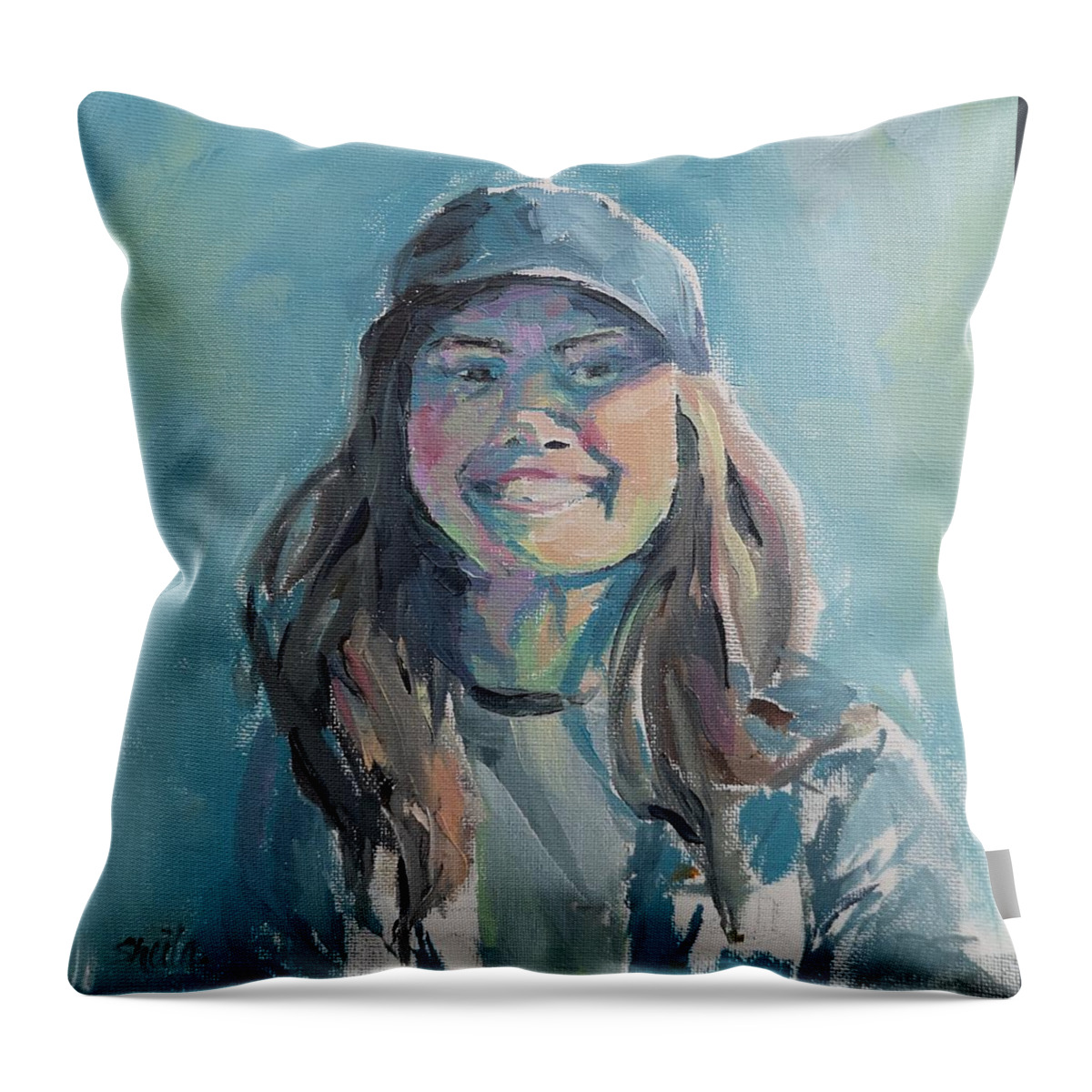 Daughter Love Throw Pillow featuring the painting Portrait - Yvonne by Sheila Romard