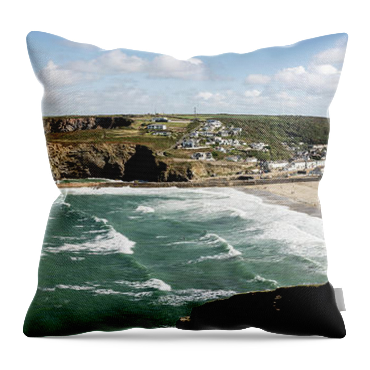 Cornwall Throw Pillow featuring the photograph Portreath beach Cornwall by Sonny Ryse