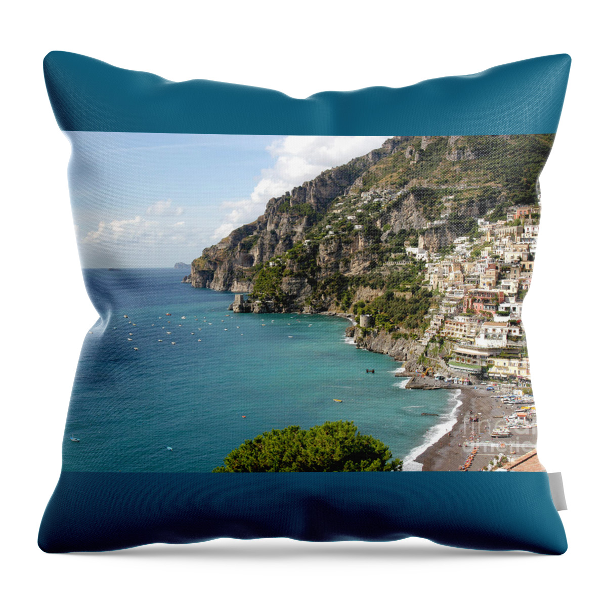  Positano Throw Pillow featuring the photograph Positano on the Amalfi coastline with crystal blue ocean views by Gunther Allen