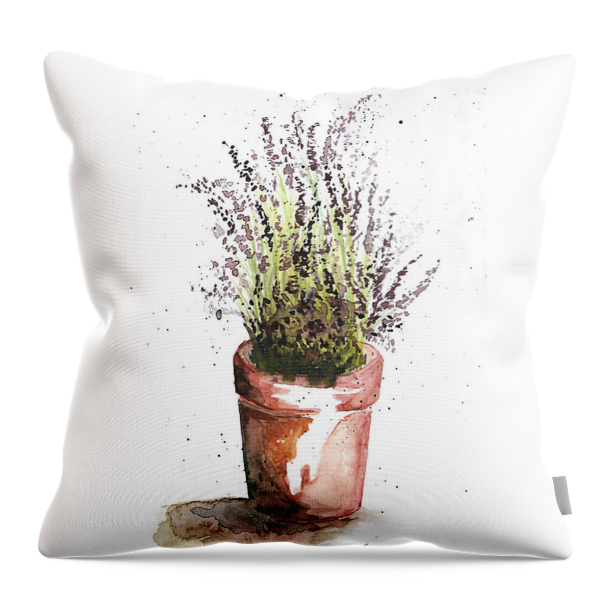 Plant Throw Pillow featuring the painting Potted Lavender by Tatiana Fess