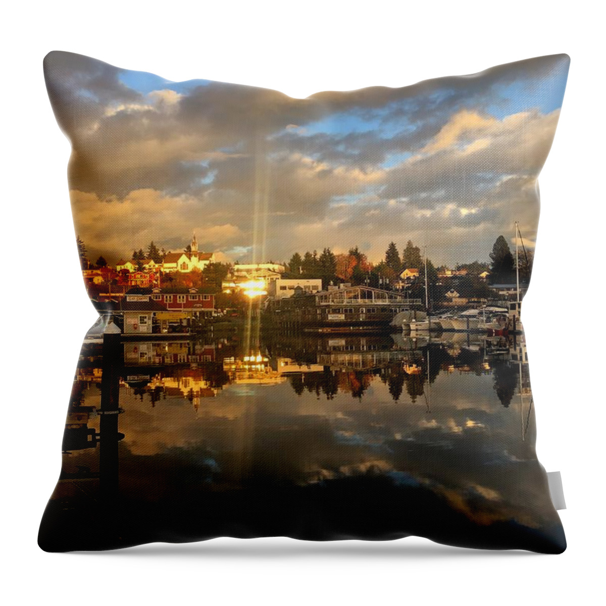 Poulsbo Throw Pillow featuring the photograph Poulsbo Sunset Reflection by Jerry Abbott