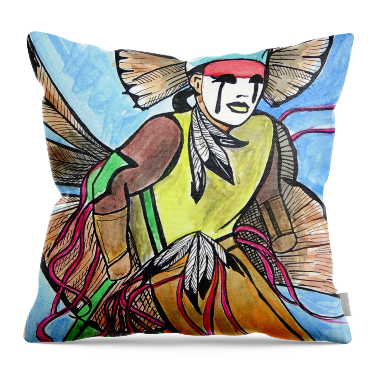 Native American Throw Pillow featuring the painting Pow-Wow Dancer by Loretta Nash