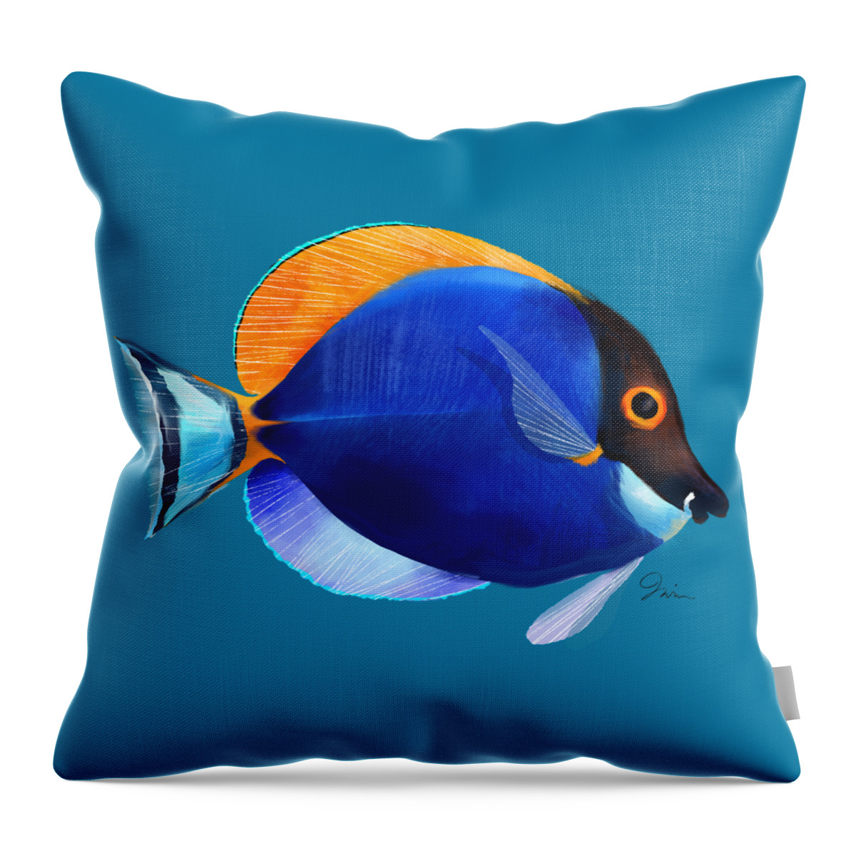 Powdered Blue Tang Throw Pillow featuring the digital art Powdered Blue Tang by Trevor Irvin