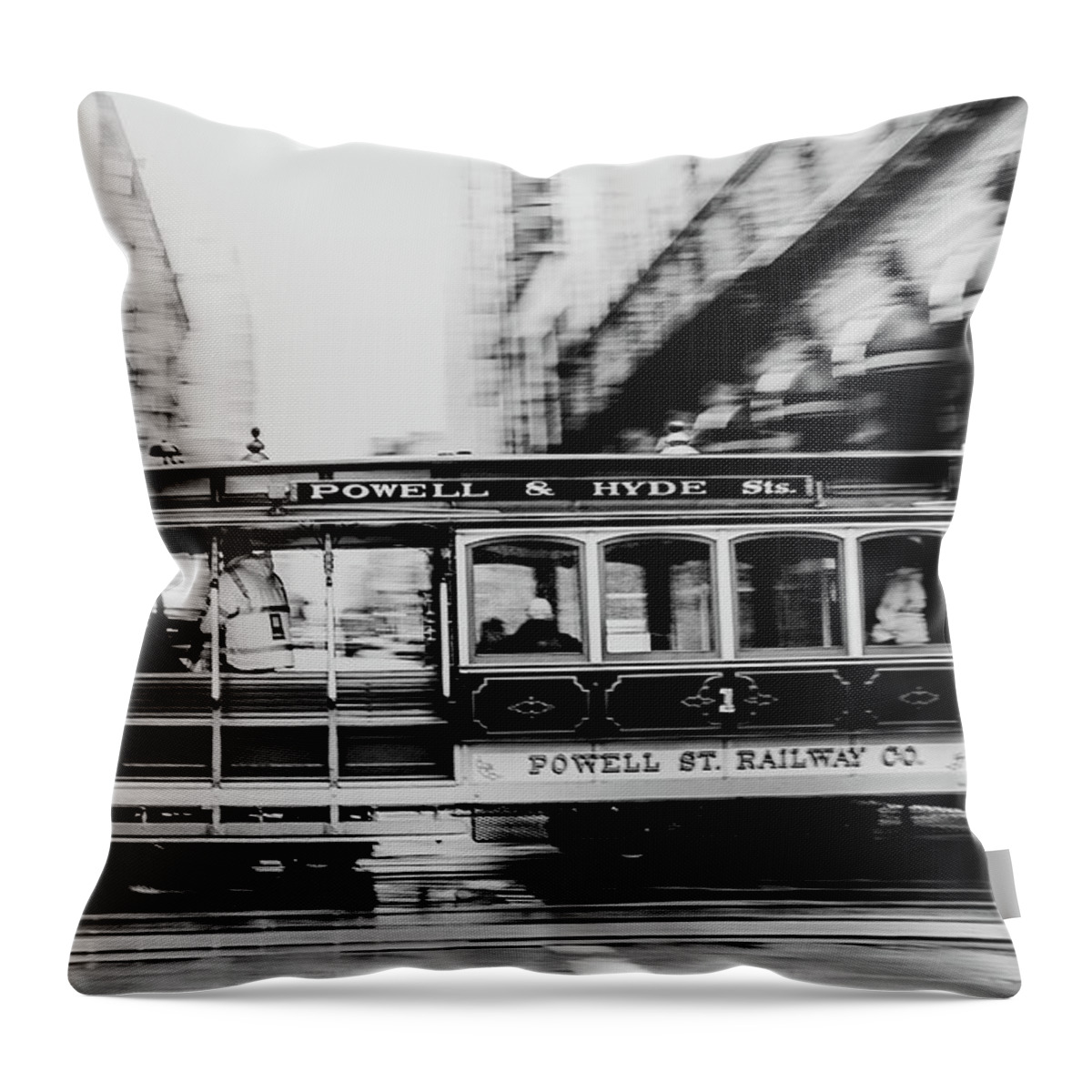 Black And White Throw Pillow featuring the photograph Powell and Hyde Sts by Stephen Holst