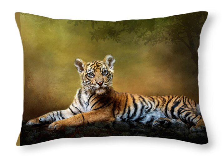 Tiger Throw Pillow featuring the digital art Practicing My Big Kitty Stare by Nicole Wilde