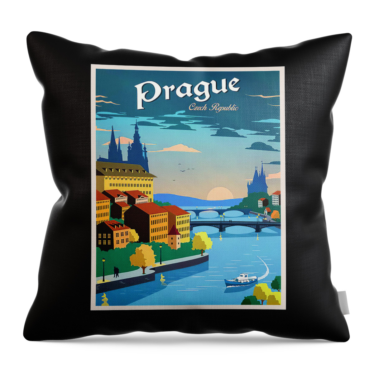 Prague Throw Pillow featuring the photograph Prague Czech Republic Retro Vintage Travel Poster by Carol Japp