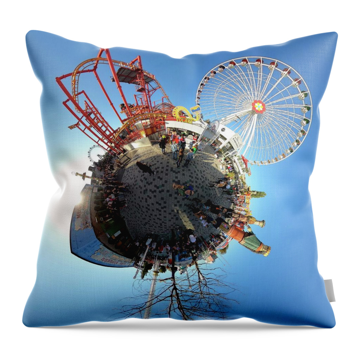 Vienna Throw Pillow featuring the photograph Prater Amusement Park Tiny Planet - Vienna - Austria by Bruce Friedman