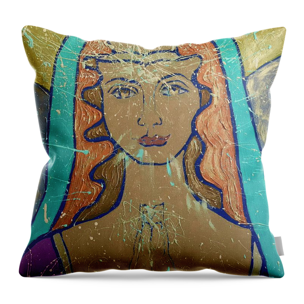 Angels Throw Pillow featuring the painting Pray and know I am with you by Monica Elena