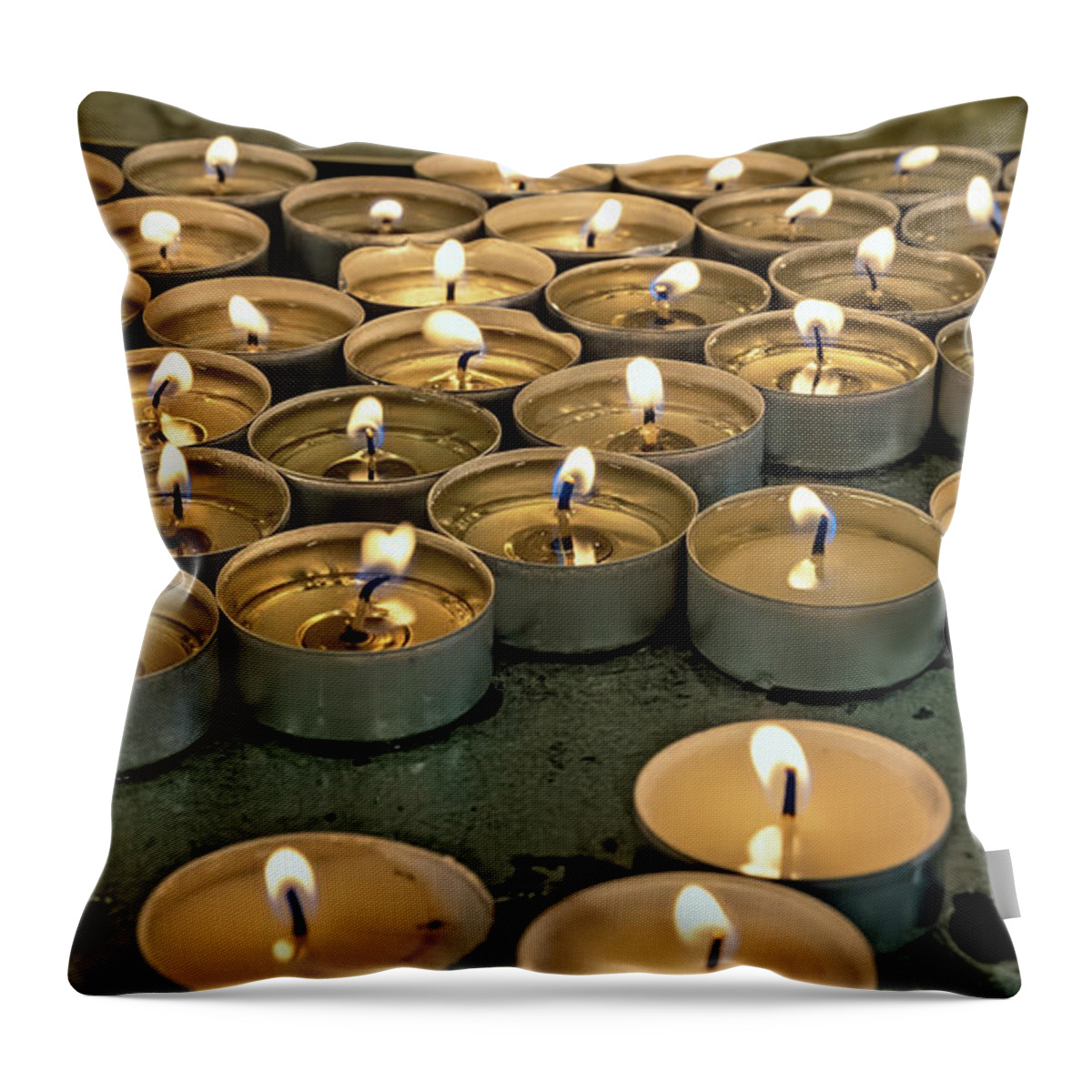 Macro Throw Pillow featuring the photograph Prayer Candels by Tom Watkins PVminer pixs
