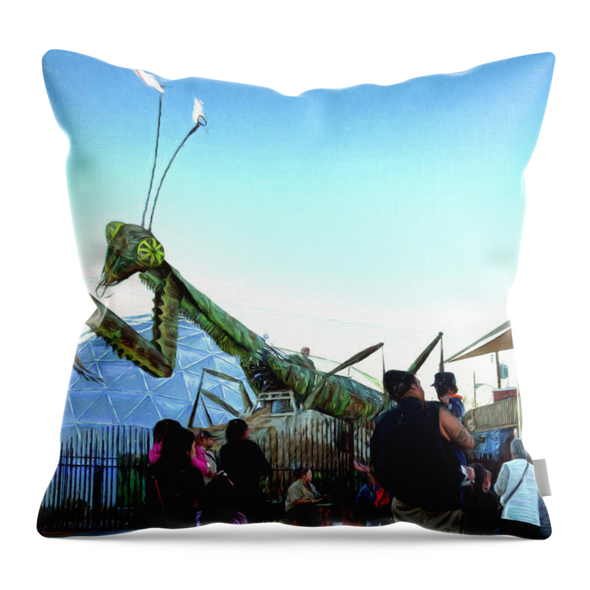 Las Vegas Throw Pillow featuring the mixed media Praying Mantis Las vegas by Tatiana Travelways