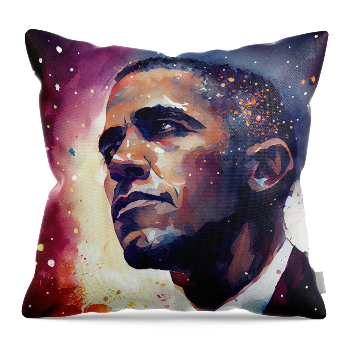 Obama Throw Pillow featuring the digital art President Obama Reaching For The Stars by Mark Tisdale