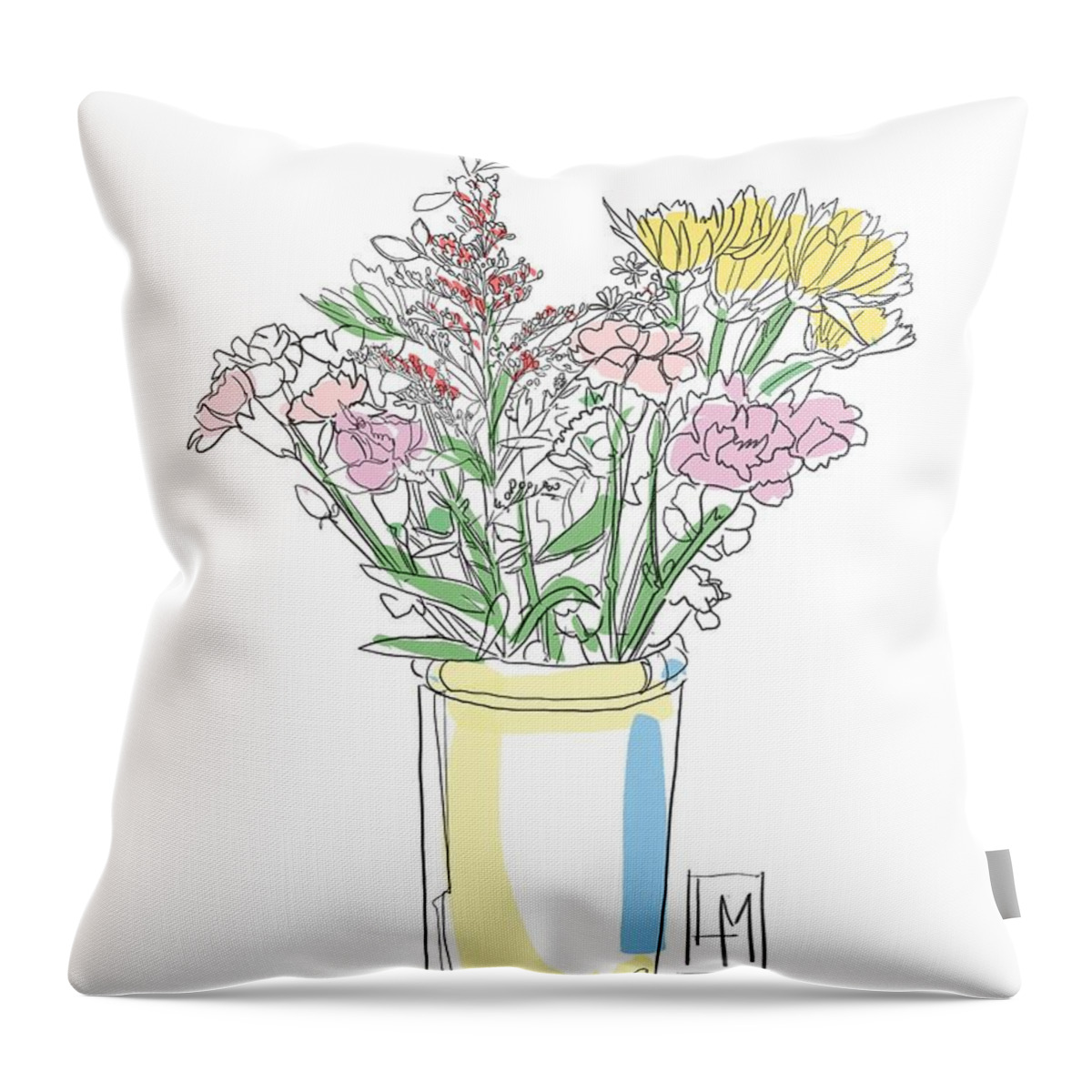 Boquete Throw Pillow featuring the drawing Pretty Flowers In a Tall Jug by Luisa Millicent