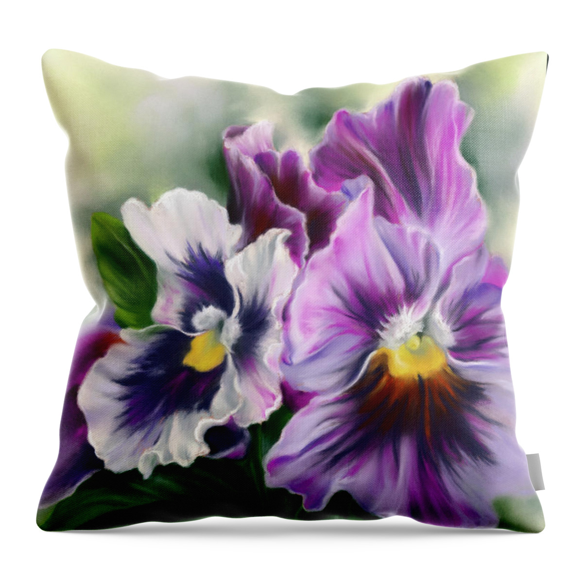 Botanical Throw Pillow featuring the painting Pretty Pansy Flowers and Leaves by MM Anderson