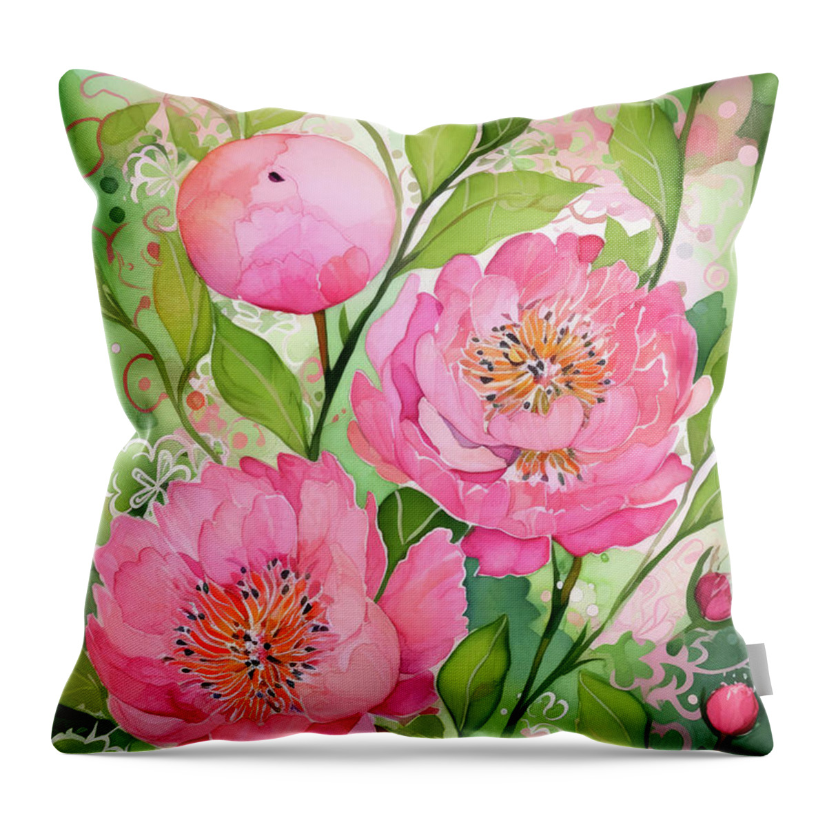 Pink Peony Throw Pillow featuring the painting Pretty Pink Peonies by Tina LeCour