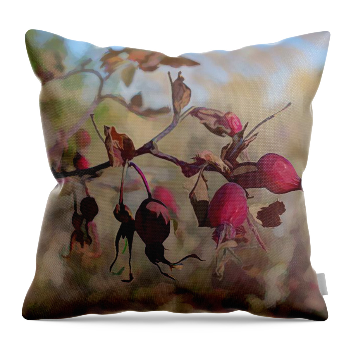  Throw Pillow featuring the photograph Prickly Rose Hips by Cathy Mahnke